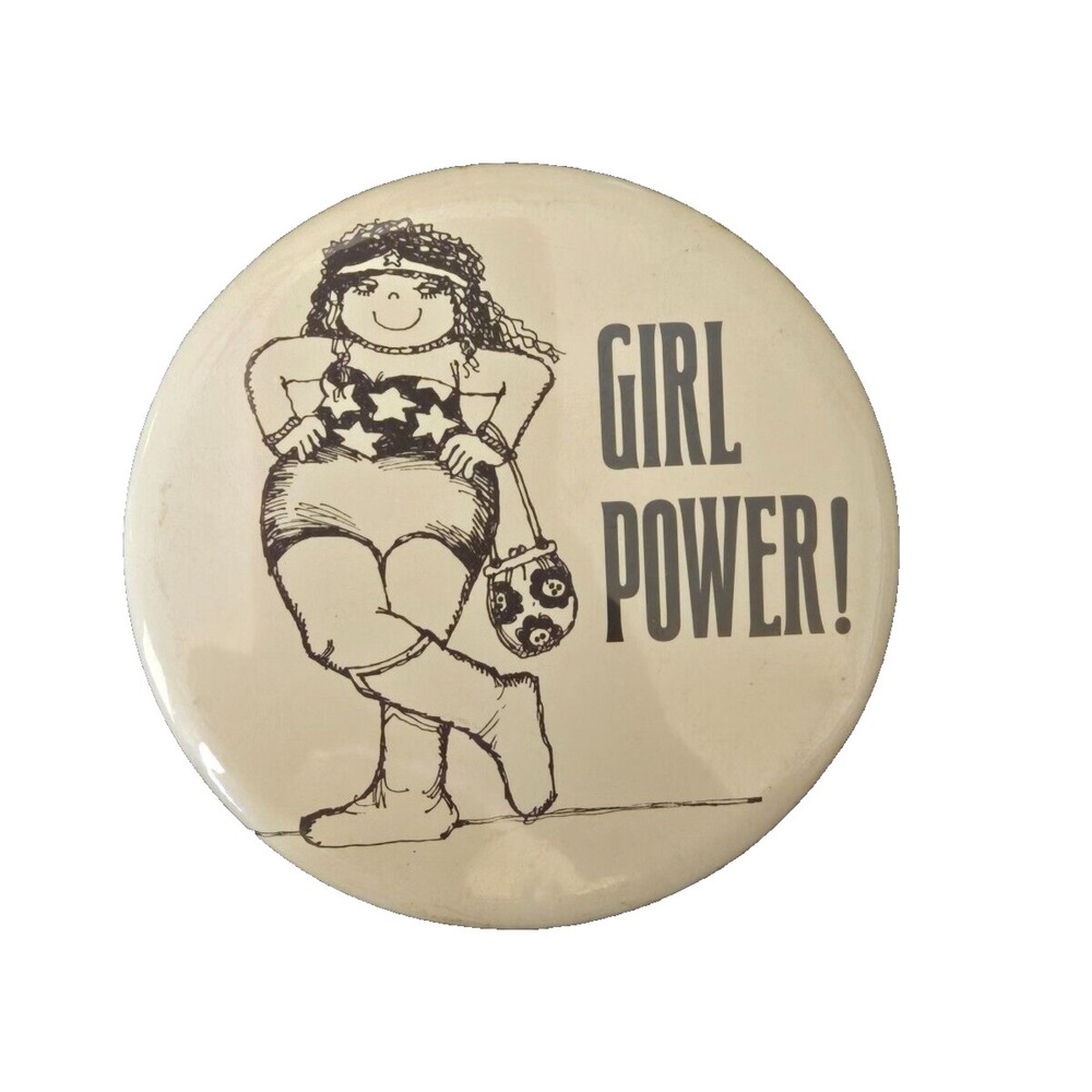 Vintage 1970s Girl Power Pinback Button Pin